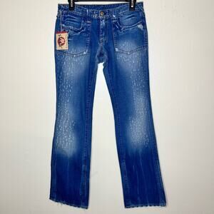 Le Temps Des Cerises Jeans 32 Womens Distressed Bootcut Med Wash Denim Low Rise